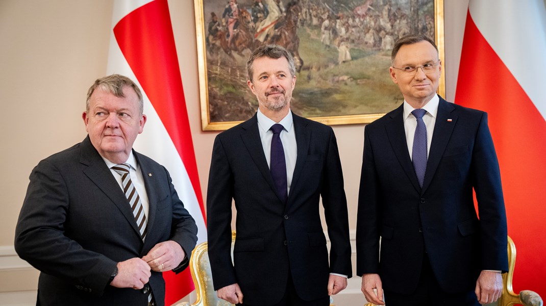 Udenrigsminister Lars Løkke Rasmussen og kong Frederik mødes Polens med Polens præsident Andrzej Duda i præsidentpaladset i Warszawa under et erhvervsfremstød i slutningen af januar. Arkivfoto. 