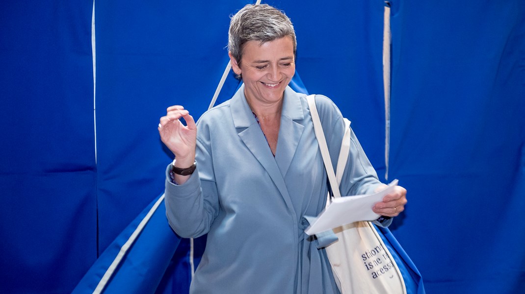 Den danske EU-Kommissær Margrethe Vestager (RV), da hun stemte til europaparlamentsvalget. Dengang lå valgdagen 26. maj, hvor den i 2024 er 9. juni. Arkivfoto.